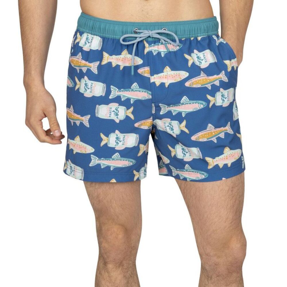Party Pants Men's Buzz Worthy Swim Shorts - Blue Fish S - Picture 1 of 4